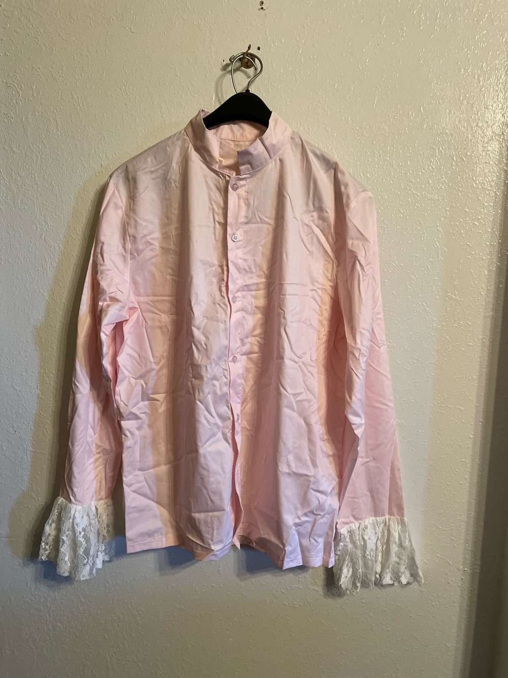 Women’s Pink Button-Up Top with Lace Cuffs